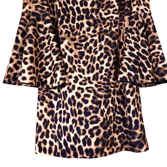 VINCE CAMUTO Trumped Sleeve Off Shoulder Mini Bodycon Dress Brown Cheetah Medium - Picture 8 of 13